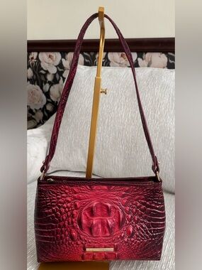 Brahmin Lorelei Shoulder Bag Red Croc Embossed Leather Ruby Scarlet